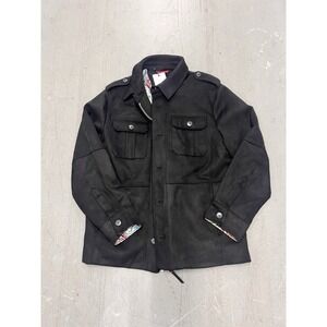 Robert Graham Men's L Black Vegan Suede Utility Jacket Zip Front Snap Pockets